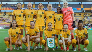 Western United players Sasha Grove Avaani Prakash Chloe Lincoln and Kahli Johnson at the FIFA U20 Women's World Cup with the Young Matildas